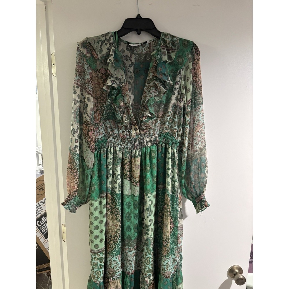 Zara Women's Printed Patchwork Midi Dress Multicolored, Size L